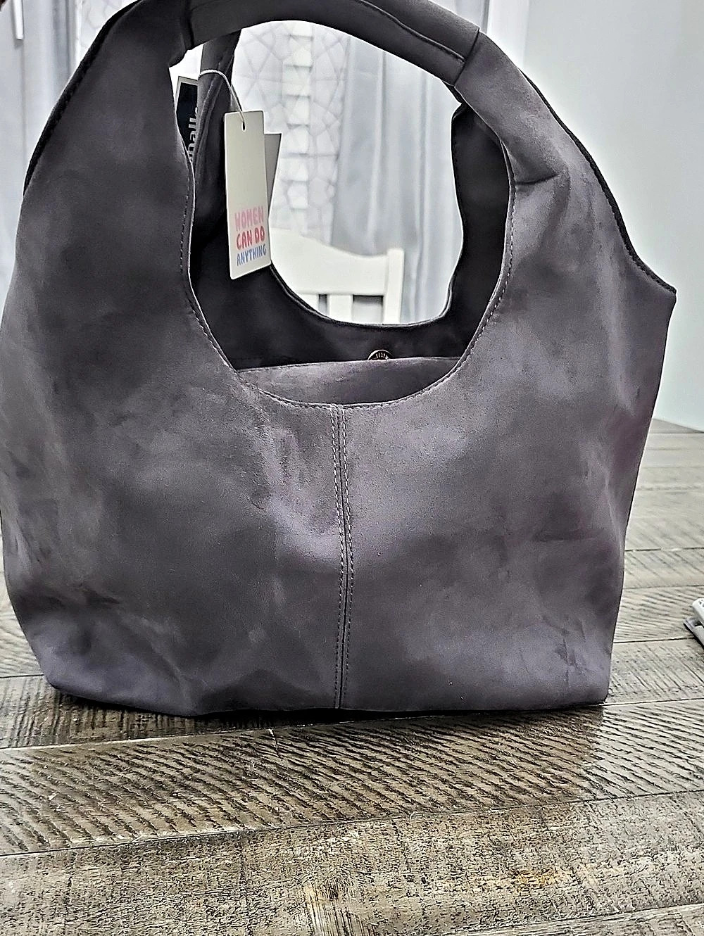 Suede Gray Tote with Matching Pouch NWT